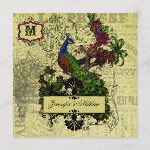 Vintage Peacock Square Wedding Invitation