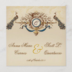 Vintage Peacock Square Wedding Invitations Linen