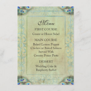 Vintage Peacock Wedding Dinner Menu