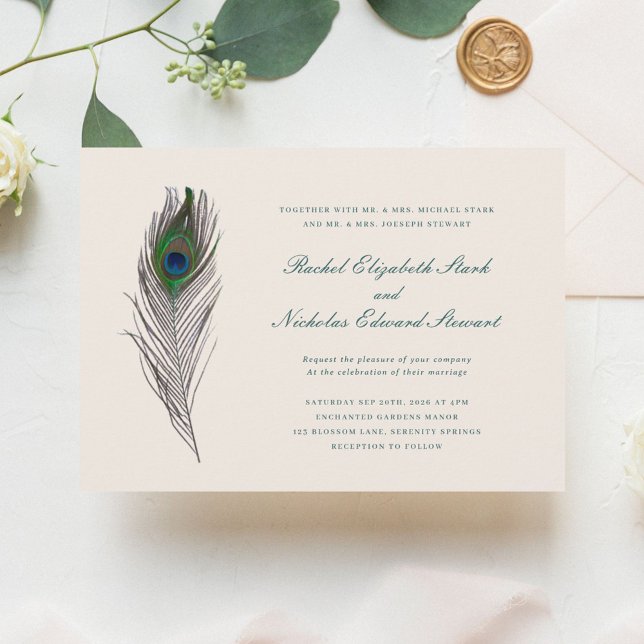 Vintage Peacock Wedding Invitation (Creator Uploaded)