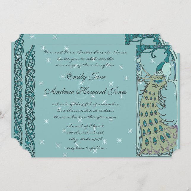 Vintage Peacock Wedding Invitation (Front/Back)