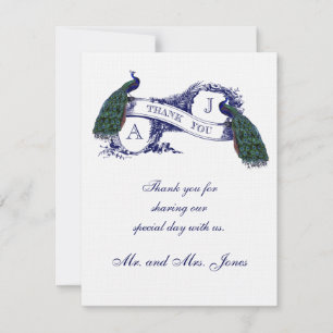 Vintage Peacock Wedding Photo Thank You Card