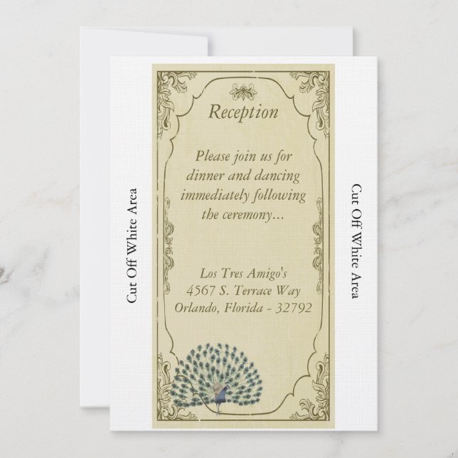 Vintage Peacock Wedding Reception Card (Front)