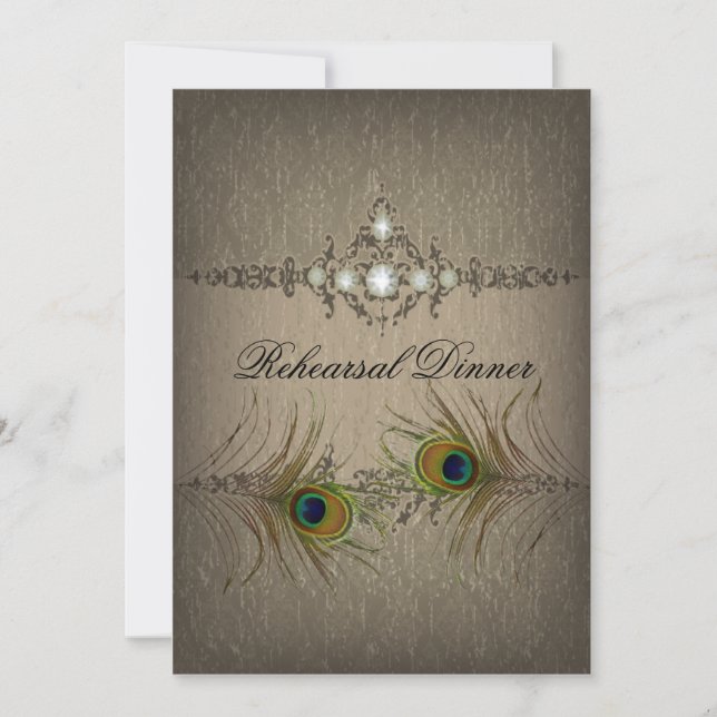 Vintage peacock wedding Rehearsal Dinner Invite (Front)