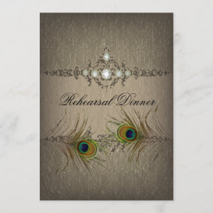 Vintage peacock wedding Rehearsal Dinner Invite