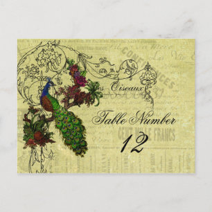 Vintage Peacock Wedding Table Number Postcard