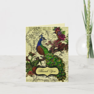 Vintage Peacock Wedding Thank You Note Cards