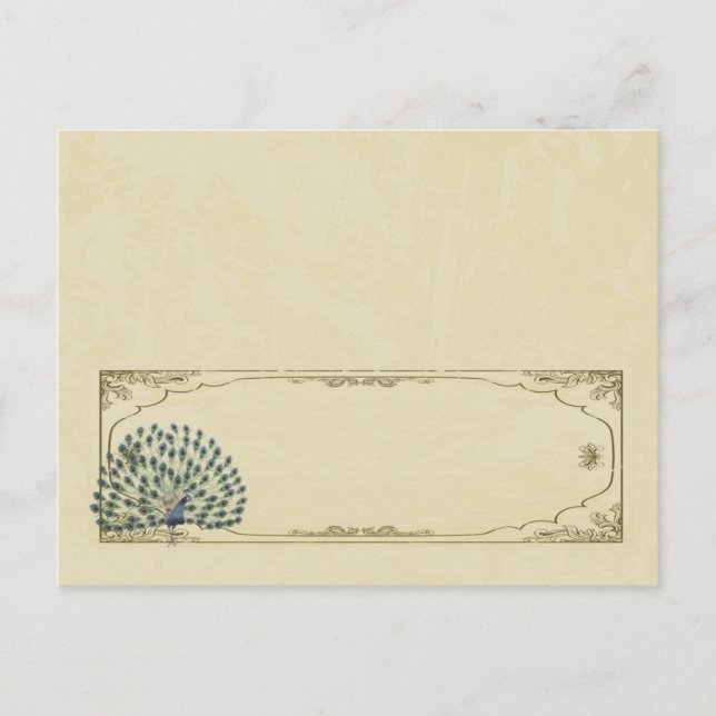 Vintage Peacock Wedding Writable Place Card (Front)