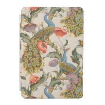 Vintage Peacock with Pink and Purple Poppies