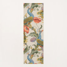 Vintage Peacock with Pink and Purple Poppies 