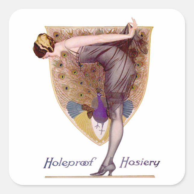 Vintage Peacock Woman Flapper Pretty Square Sticker (Front)