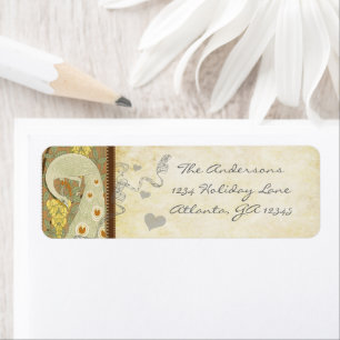 Vintage Peacock Yellow Coral and Grey Lablels Return Address Label