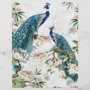 Vintage peacocks and blossoms