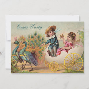 Vintage Peacocks & Egg Carriage Easter Party Invitation
