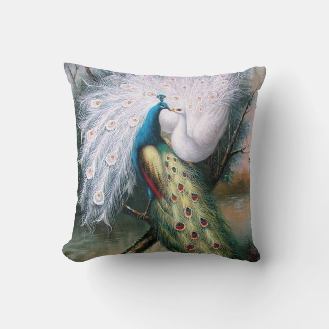 Vintage Peacocks Kiss Cushion (Front)