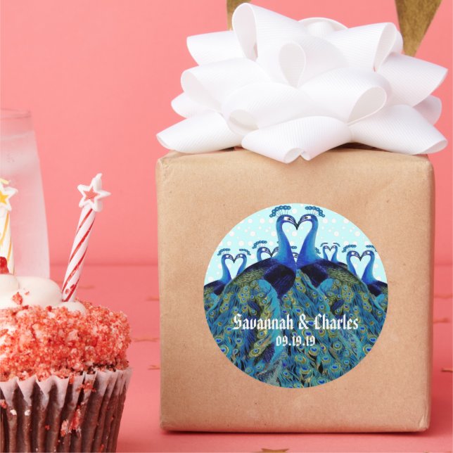 Vintage Peacocks Kissing Wedding Favour Classic Round Sticker (Party)