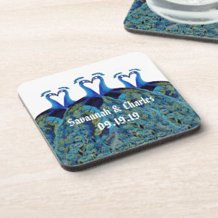 Vintage Peacocks Kissing Wedding Gifts Coaster