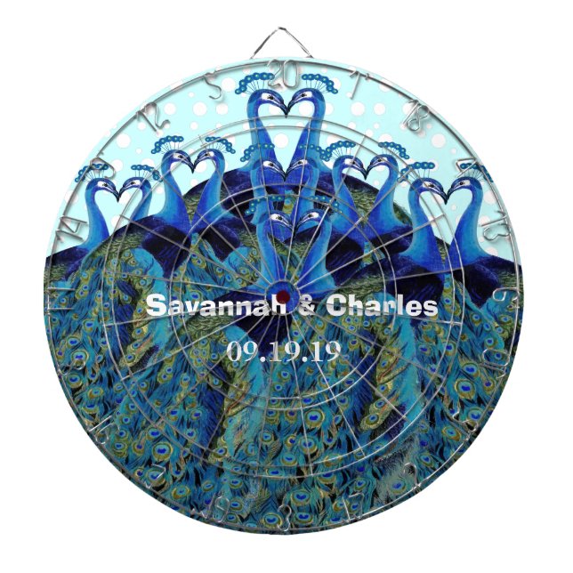 Vintage Peacocks Kissing Wedding Gifts Dartboard (Front)