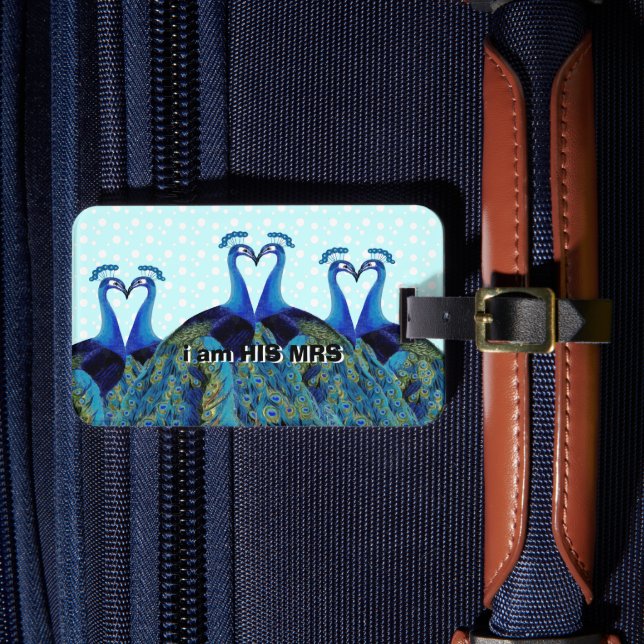 Vintage Peacocks Kissing Wedding Gifts Luggage Tag (Front Insitu 4)