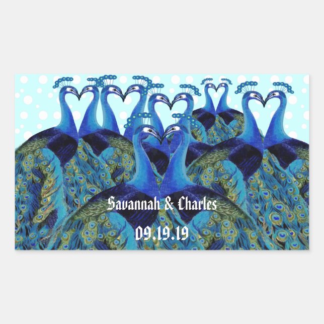 Vintage Peacocks Kissing Wedding Gifts Rectangular Sticker (Front)