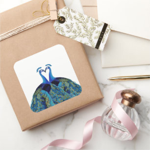 Vintage Peacocks Kissing Wedding Gifts Square Sticker