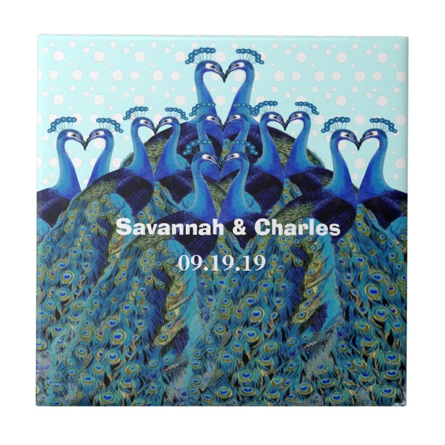 Vintage Peacocks Kissing Wedding Gifts Tile (Front)