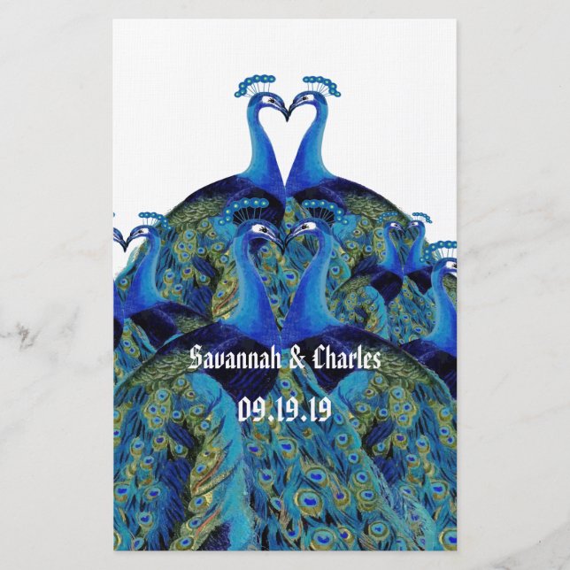Vintage Peacocks Kissing Wedding Stationery (Front)