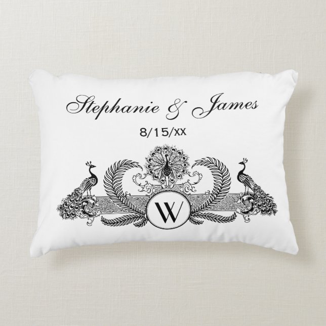 Vintage Peacocks Monogram Decorative Cushion (Front)