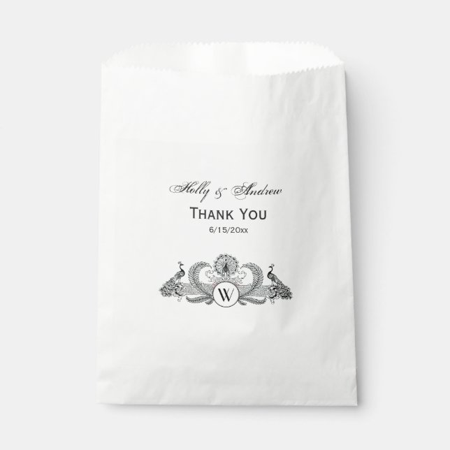 Vintage Peacocks Monogram Favour Bag (Front)