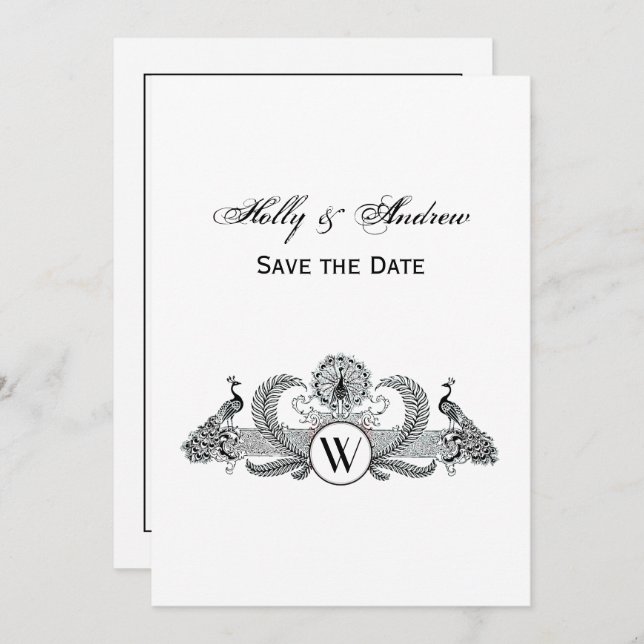 Vintage Peacocks Monogram Invitation (Front/Back)