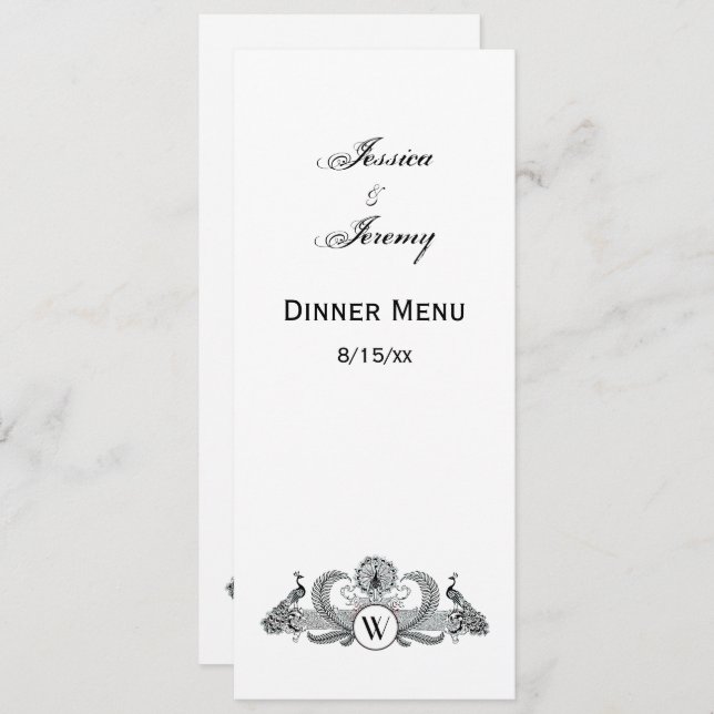 Vintage Peacocks Monogram Invitation (Front/Back)