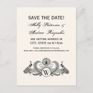 Vintage Peacocks Monogram Ivory BG Announcement Postcard