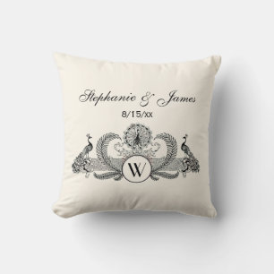Vintage Peacocks Monogram Ivory BG Cushion