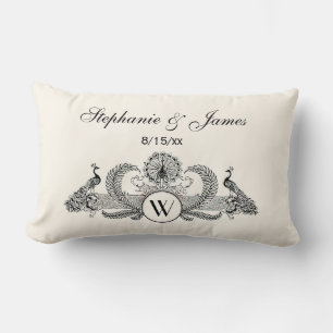 Vintage Peacocks Monogram Ivory BG Lumbar Cushion
