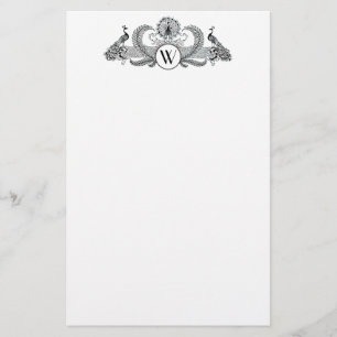 Vintage Peacocks Monogram Stationery