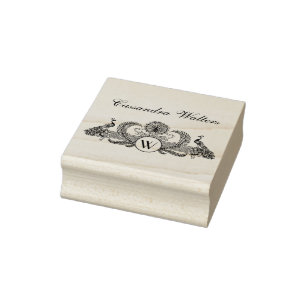 Vintage Peacocks Name Monogram Rubber Stamp