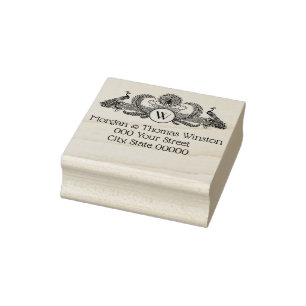 Vintage Peacocks with Monogram Rubber Stamp
