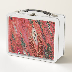 Vintage Peafowl Red Decorative Seamless Pattern Metal Lunch Box