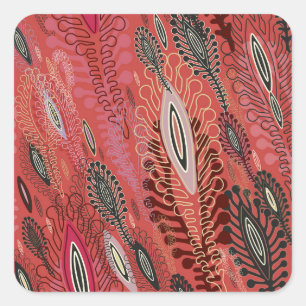 Vintage Peafowl Red Decorative Seamless Pattern Square Sticker