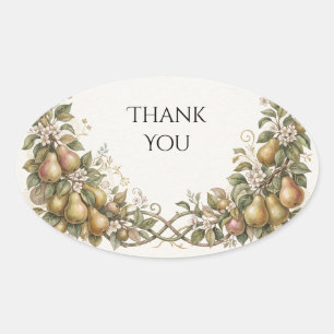 Vintage Pear Floral Wedding Thank You Oval Sticker
