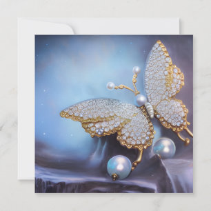 Vintage Pearl Rhinestone Butterfly Card