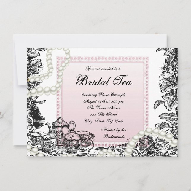 Vintage Pearls and Pink Bridal Tea Invitation (Front)