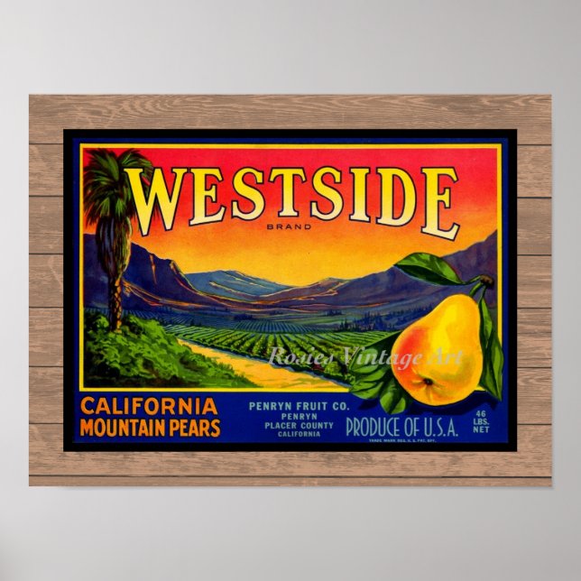 Vintage Pears Fruit Crate Label Poster (Front)