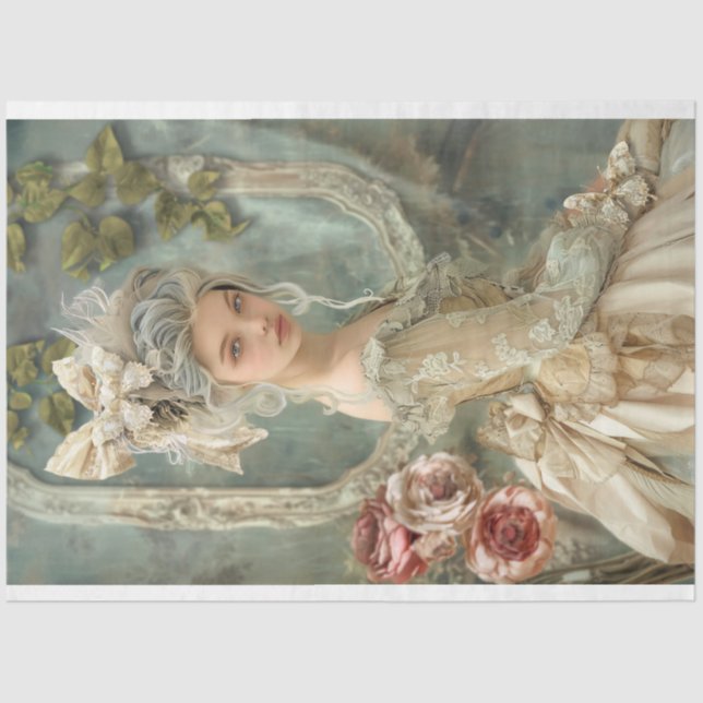 Vintage Peasant Girl, Mary Antoinette Era Tissue Paper (Front)
