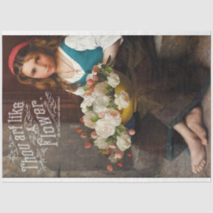 Vintage Peasant Girl with Roses Decoupage Tissue Paper