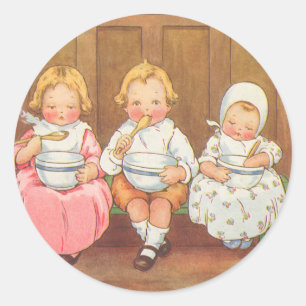 Vintage Pease Porridge Hot Childrens Nursery Rhyme Classic Round Sticker