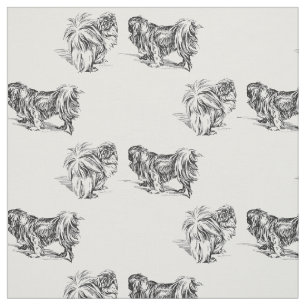 Vintage Pekingese Sketch Fabric