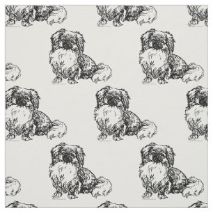 Vintage Pekingese Sketch Fabric