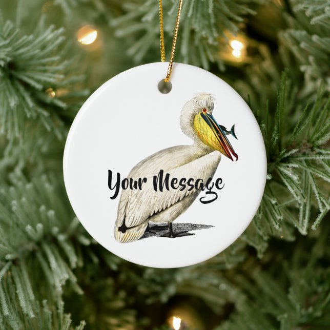 Vintage pelican bird Personalised Ceramic Ornament (Tree)
