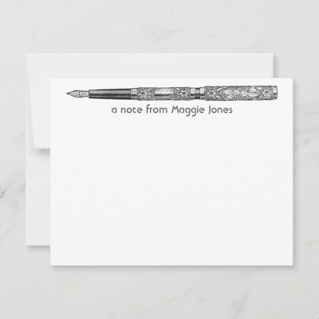 Vintage Pen Personalised Note Card (Front)